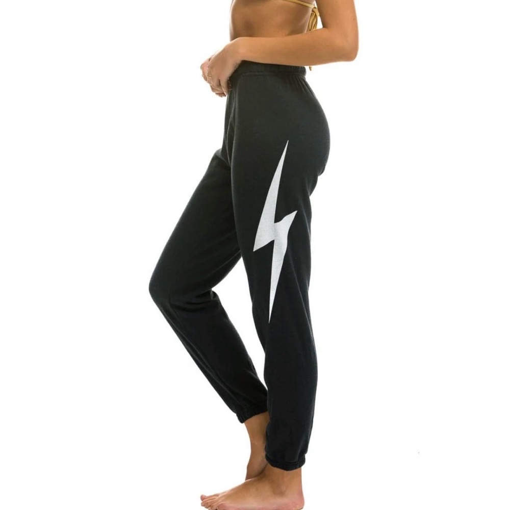 Aviator Nation Black Joggers with White Bolt